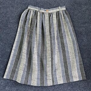 Vintage 90s Gray Striped Pleated Skirt Womens XS Midi Full High Waist Zip Boho
